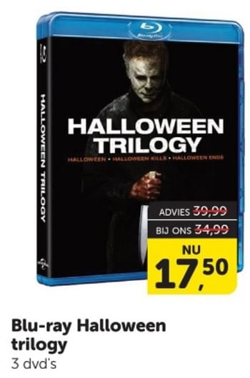 Promoties Blu-ray halloween trilogy - Huismerk - Boekenvoordeel - Geldig van 27/12/2023 tot 31/12/2023 bij BoekenVoordeel
