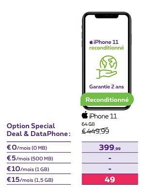 Promotions Apple iphone 11 64 gb - Apple - Valide de 15/12/2023 à 31/01/2024 chez Proximus