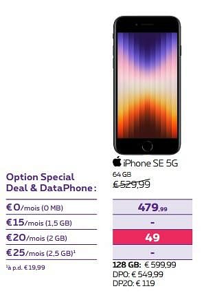 Promoties Apple iphone se 5g 64 gb - Apple - Geldig van 15/12/2023 tot 31/01/2024 bij Proximus