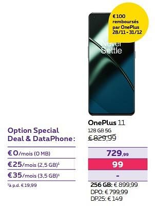 Promotions Oneplus 11 128 gb 5g - OnePlus - Valide de 15/12/2023 à 31/01/2024 chez Proximus