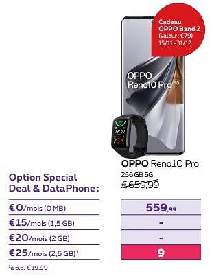 Promotions Oppo reno10 pro 256 gb 5g - Oppo - Valide de 15/12/2023 à 31/01/2024 chez Proximus