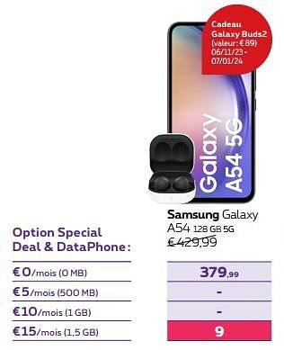 Promotions Samsung galaxy a54 128 gb 5g - Samsung - Valide de 15/12/2023 à 31/01/2024 chez Proximus