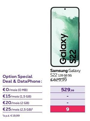 Promotions Samsung galaxy s22 128 gb 5g - Samsung - Valide de 15/12/2023 à 31/01/2024 chez Proximus