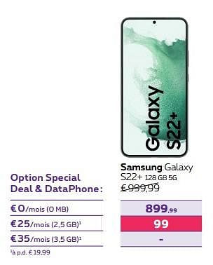 Promotions Samsung galaxy s22+ 128 gb 5g - Samsung - Valide de 15/12/2023 à 31/01/2024 chez Proximus