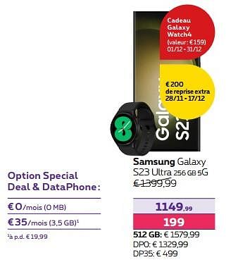Promotions Samsung galaxy s23 ultra 256 gb 5g - Samsung - Valide de 15/12/2023 à 31/01/2024 chez Proximus