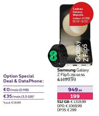 Promotions Samsung galaxy z flip5 256 gb 5g - Samsung - Valide de 15/12/2023 à 31/01/2024 chez Proximus