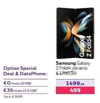 Promotions Samsung galaxy z fold4 256 gb 5g - Samsung - Valide de 15/12/2023 à 31/01/2024 chez Proximus