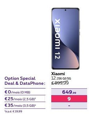 Promotions Xiaomi 12 256 gb 5g - Xiaomi - Valide de 15/12/2023 à 31/01/2024 chez Proximus