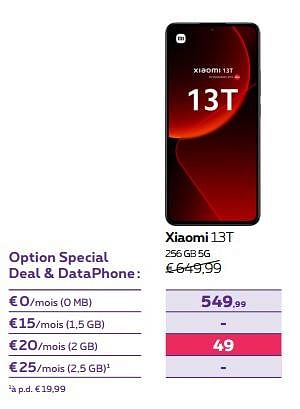 Promotions Xiaomi 13t 256 gb 5g - Xiaomi - Valide de 15/12/2023 à 31/01/2024 chez Proximus