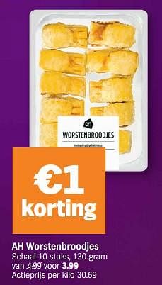 Promoties Ah worstenbroodjes - Huismerk - Albert Heijn - Geldig van 27/12/2023 tot 01/01/2024 bij Albert Heijn