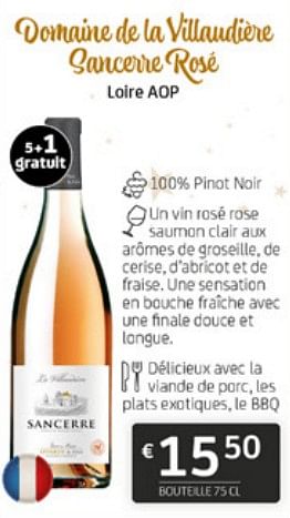 Promotions Domaine de la villaudiere sancerre rose loire aop - Vins rosé - Valide de 15/12/2023 à 31/12/2023 chez BelBev