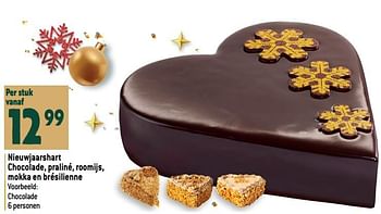 Promoties Nieuwjaarshart chocolade, praliné, roomijs, mokka en brésilienne - Huismerk - Louis Delhaize - Geldig van 27/12/2023 tot 02/07/2024 bij Louis Delhaize