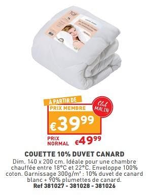 Promotions Couette 10% duvet canard - Produit maison - Trafic  - Valide de 27/12/2023 à 31/12/2023 chez Trafic