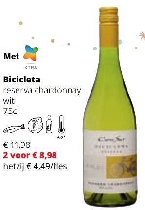 Promoties Bicicleta reserva chardonnay wit - Witte wijnen - Geldig van 07/12/2023 tot 03/01/2024 bij Spar (Colruytgroup)