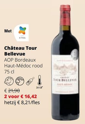 Promoties Château tour bellevue aop bordeaux haut-médoc rood - Rode wijnen - Geldig van 07/12/2023 tot 03/01/2024 bij Spar (Colruytgroup)