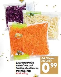 Geraspte wortelen, witte of rode kool carottes, chou blanc ou chou rouge râpé-Huismerk - Match
