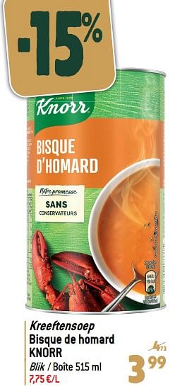 Promotions Kreeftensoep bisque de homard knorr - Knorr - Valide de 27/12/2023 à 02/07/2024 chez Match