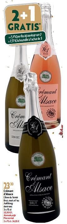 Promoties Crémant d’alsace l’âme du terroir brut, rosé - Schuimwijnen - Geldig van 20/12/2023 tot 02/01/2024 bij Match