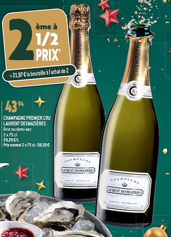 Promoties Champagne premier cru laurent desmazières brut ou demi-sec - Champagne - Geldig van 27/12/2023 tot 02/07/2024 bij Match