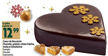 Promoties Coeur de nouvel an chocolat, praliné, crème fraîche, moka et brésilienne - Huismerk - Smatch - Geldig van 27/12/2023 tot 02/07/2024 bij Smatch