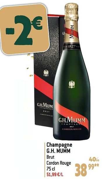 Promotions Champagne g.h. mumm brut cordon rouge - Mumm - Valide de 20/12/2023 à 02/01/2024 chez Match