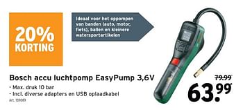 Promotions Bosch accu luchtpomp easypump 3,6v - Bosch - Valide de 20/12/2023 à 02/01/2024 chez Gamma