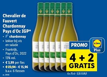 Promotions Chevalier de fauvert chardonnay pays d’oc igp - Vins blancs - Valide de 03/01/2024 à 09/01/2024 chez Lidl