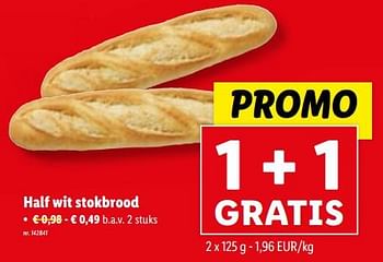 Promoties Half wit stokbrood - Huismerk - Lidl - Geldig van 03/01/2024 tot 09/01/2024 bij Lidl