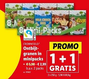 Promoties Ontbijtgranen in minipacks - Crownfield - Geldig van 03/01/2024 tot 09/01/2024 bij Lidl