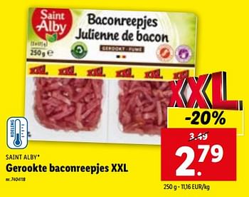 Promoties Gerookte baconreepjes xxl - Saint Alby - Geldig van 03/01/2024 tot 09/01/2024 bij Lidl