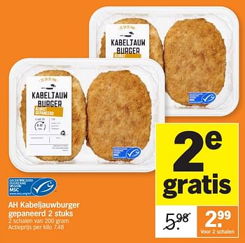 Promotions Ah kabeljauwburger gepaneerd - Produit Maison - Albert Heijn - Valide de 02/01/2024 à 07/01/2024 chez Albert Heijn