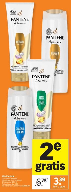 Promotions Classic clean shampoo - Pantene - Valide de 02/01/2024 à 07/01/2024 chez Albert Heijn