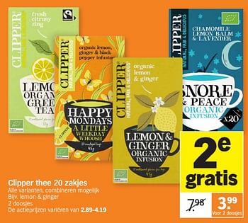 Promoties Clipper thee lemon + ginger - Clipper - Geldig van 02/01/2024 tot 07/01/2024 bij Albert Heijn