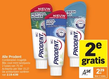 Promotions Cool mint tandpasta - Prodent - Valide de 02/01/2024 à 07/01/2024 chez Albert Heijn