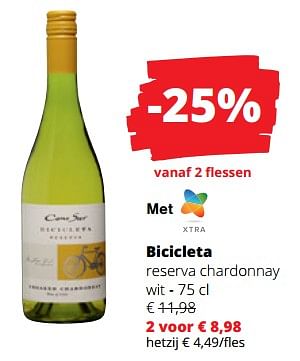 Promoties Bicicleta reserva chardonnay wit - Witte wijnen - Geldig van 14/12/2023 tot 03/01/2024 bij Spar (Colruytgroup)
