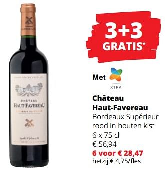 Promoties Château haut-favereau bordeaux supérieur rood in houten kist - Rode wijnen - Geldig van 14/12/2023 tot 03/01/2024 bij Spar (Colruytgroup)