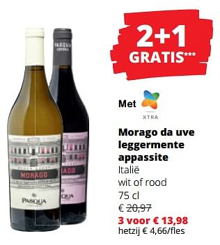Promoties Morago da uve leggermente appassite italië wit of rood - Witte wijnen - Geldig van 14/12/2023 tot 03/01/2024 bij Spar (Colruytgroup)
