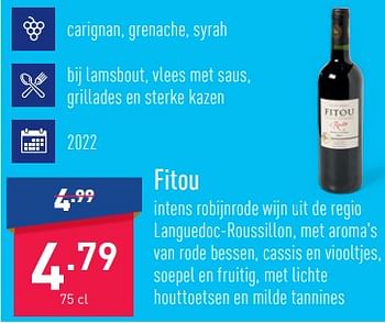 Promoties Fitou intens robijnrode wijn uit de regio languedoc-roussillon - Rode wijnen - Geldig van 02/01/2024 tot 06/01/2024 bij Aldi