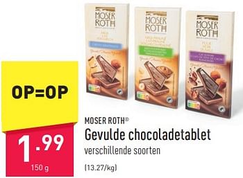 Promoties Gevulde chocoladetablet - Moser Roth - Geldig van 05/01/2024 tot 06/01/2024 bij Aldi