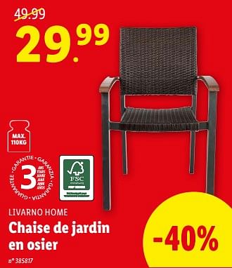 Promotions Chaise de jardin en osier - Livarno - Valide de 03/01/2024 à 09/01/2024 chez Lidl