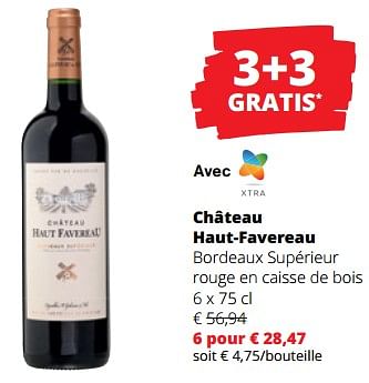 Promoties Château haut-favereau bordeaux supérieur rouge en caisse de bois - Rode wijnen - Geldig van 14/12/2023 tot 03/01/2024 bij Spar (Colruytgroup)