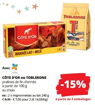 Promoties Côte d’or mignonnettes au lait - Cote D'Or - Geldig van 14/12/2023 tot 03/01/2024 bij Spar (Colruytgroup)