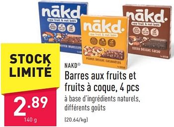 Promoties Barres aux fruits et fruits à coque - Nákd - Geldig van 05/01/2024 tot 06/01/2024 bij Aldi