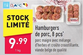Promotions Hamburgers de porc - Produit maison - Aldi - Valide de 02/01/2024 à 06/01/2024 chez Aldi