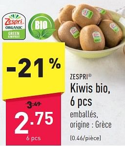 Promotions Kiwis bio - Zespri - Valide de 02/01/2024 à 06/01/2024 chez Aldi