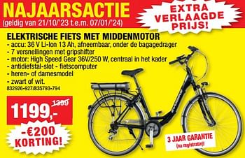 Promoties Evobike elektrische fiets met middenmotor - Evobike - Geldig van 27/12/2023 tot 07/01/2024 bij Hubo