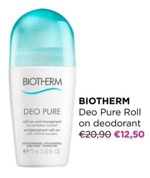Promoties Biotherm deo pure roll on deodorant - Biotherm - Geldig van 03/01/2024 tot 31/01/2024 bij ICI PARIS XL