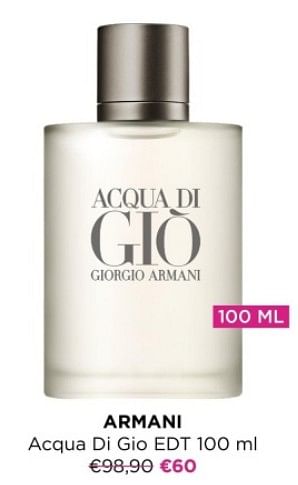Promoties Armani acqua di gio edt - Armani - Geldig van 03/01/2024 tot 31/01/2024 bij ICI PARIS XL
