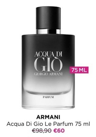 Promoties Armani acqua di gio le parfum - Armani - Geldig van 03/01/2024 tot 31/01/2024 bij ICI PARIS XL
