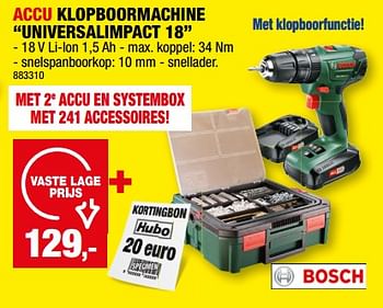 Promoties Bosch accu klopboormachine universalimpact 18 - Bosch - Geldig van 27/12/2023 tot 07/01/2024 bij Hubo